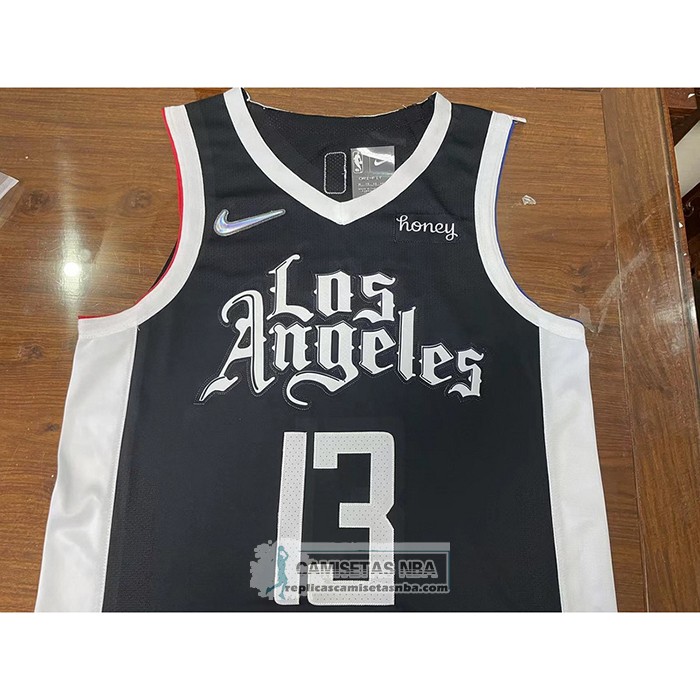 Camiseta Los Angeles Clippers Paul George NO 13 Ciudad 2020-21 Autentico Negro